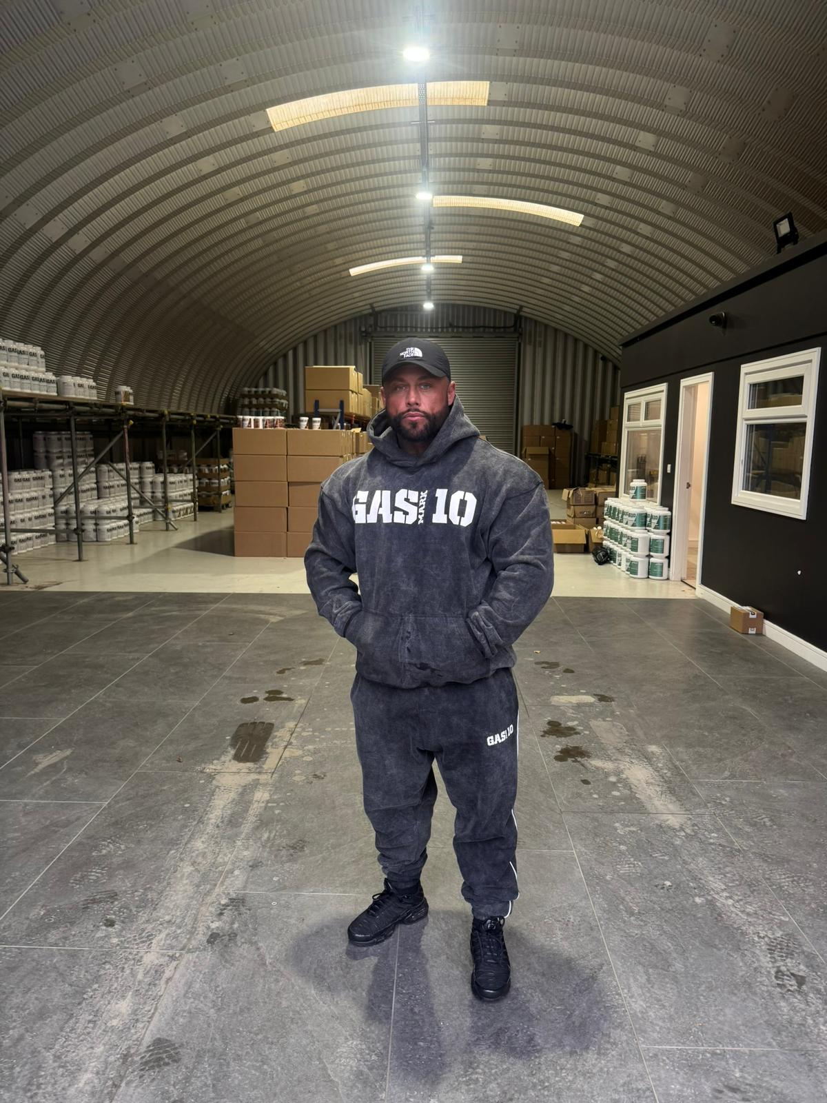 GASMARK10 Dark Grey Acid Wash Tracksuit