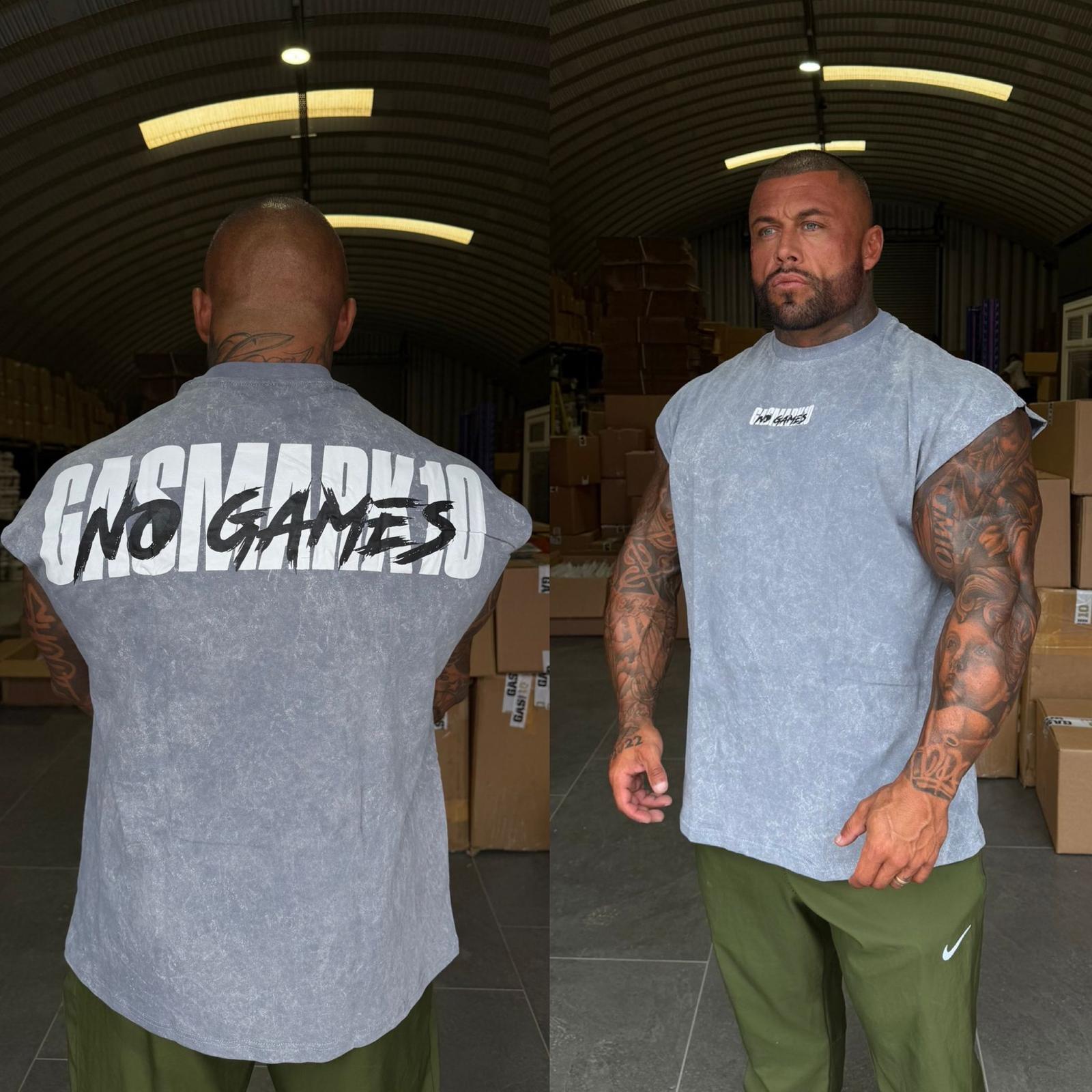 GASMARK10 NO GAMES TANK TOP- GREY