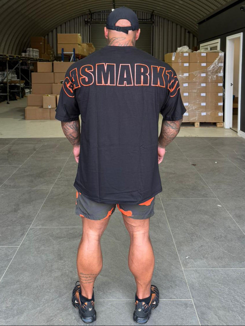GASMARK10 Black and Orange Oversize T Shirt & Shorts