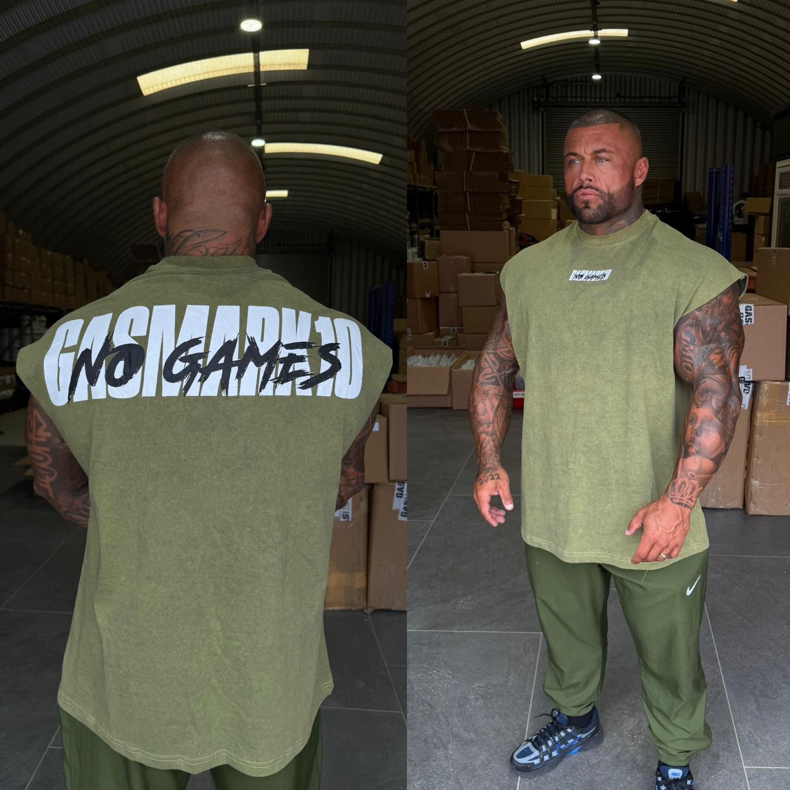 GASMARK10 NO GAMES TANK TOP- GREEN