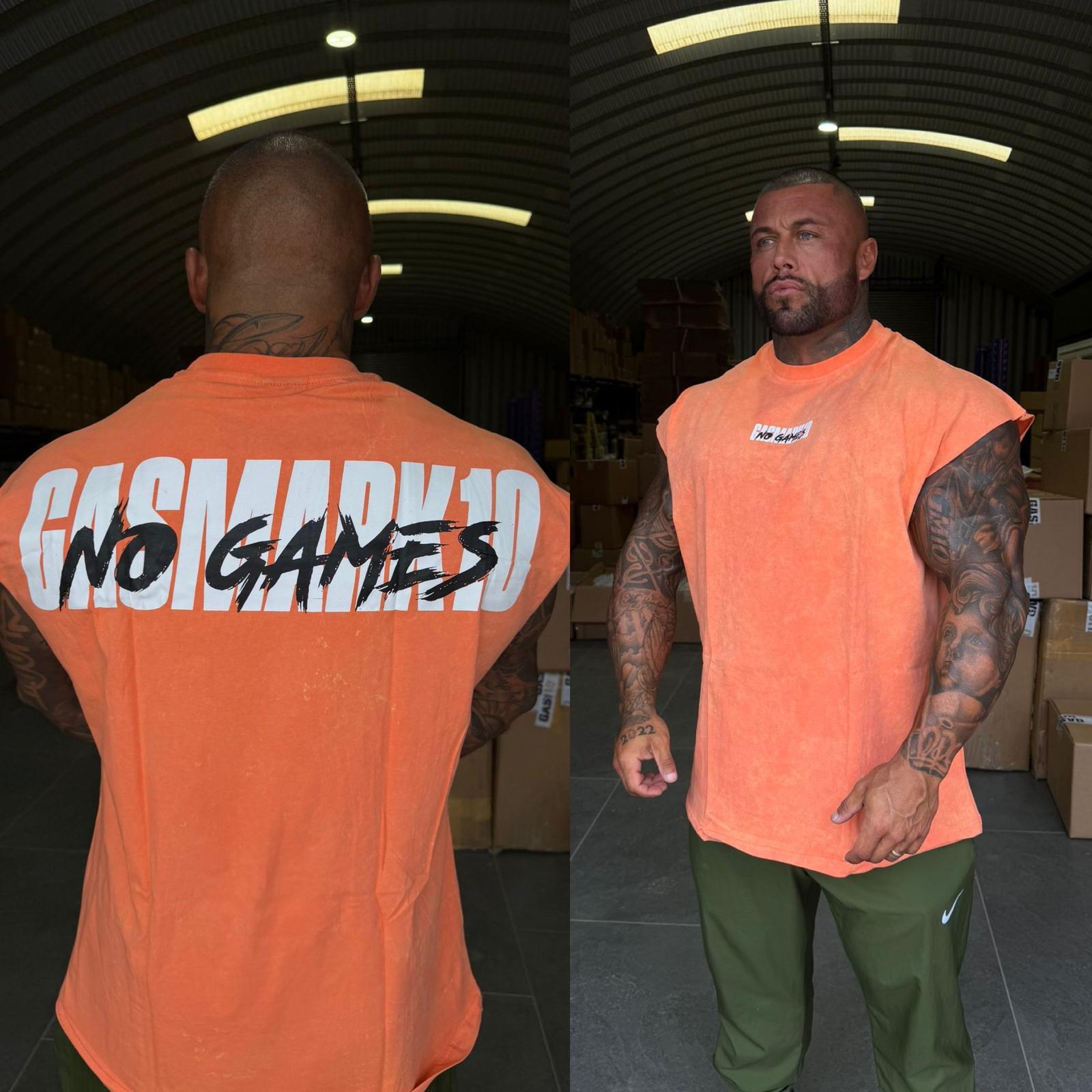 GASMARK10 NO GAMES TANK TOP- ORANGE