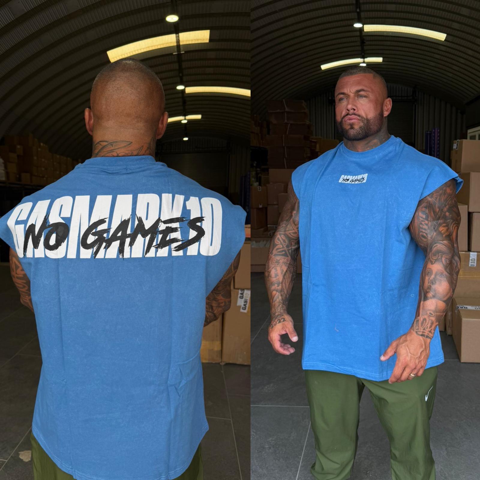 GASMARK10 NO GAMES TANK TOP- BLUE